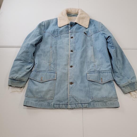 Vintage Lee Storm Rider Jacket Mens Large Sherpa Lined Workwear Thrashed 80s - Picture 1 of 14